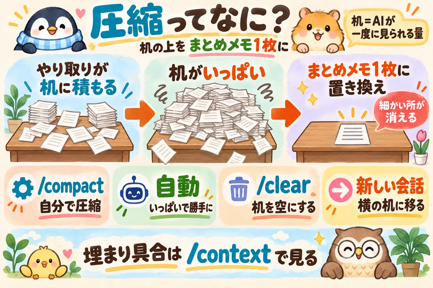 圧縮とは机の上をまとめメモ1枚に置き換えること