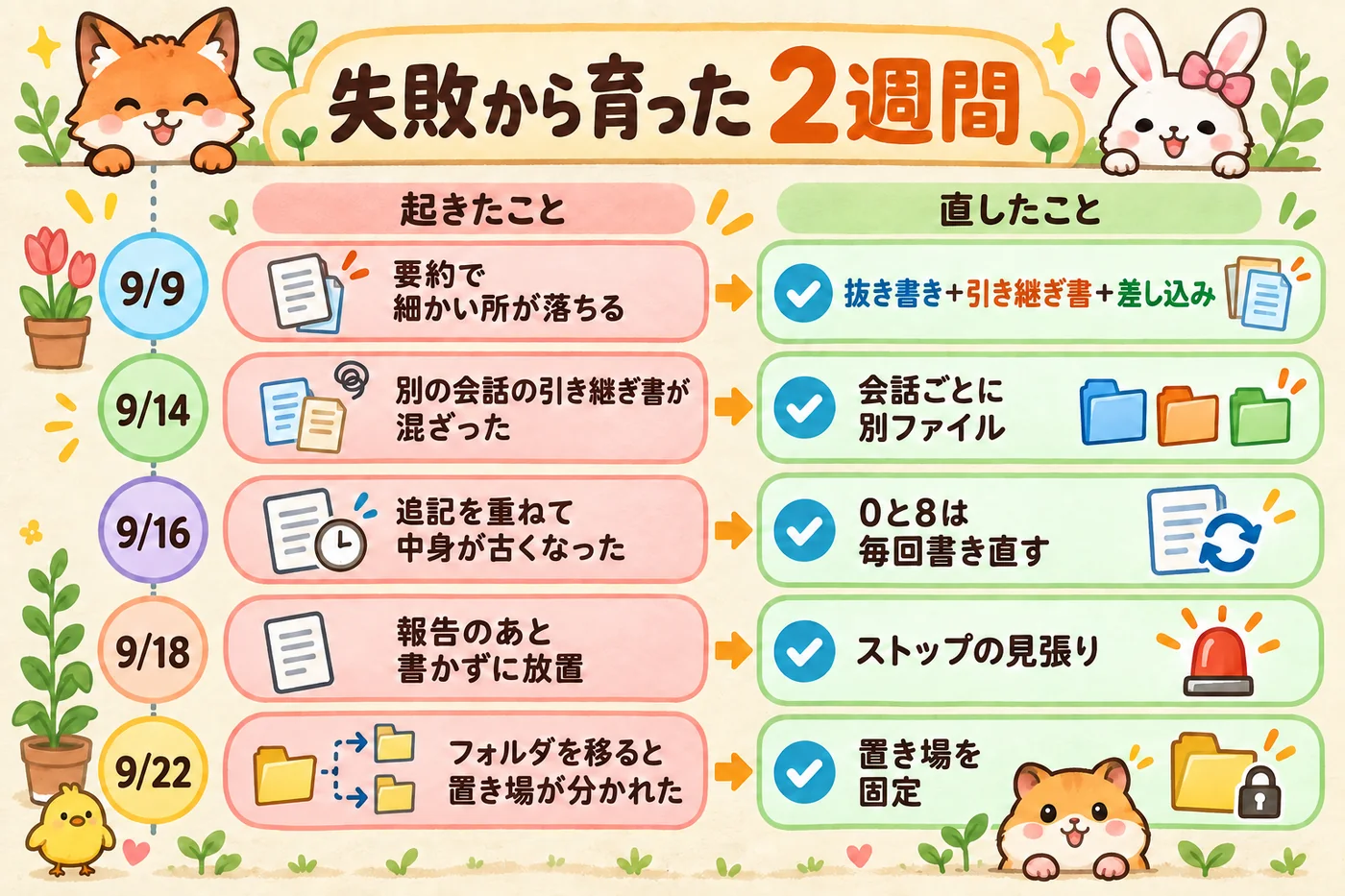 9/9から9/22までの失敗と直したこと